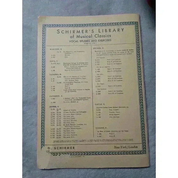 Vaccai Practical Method Of Italian Singing Alto/Baritone Schirmer's Library 1975 - Picture 2 of 5